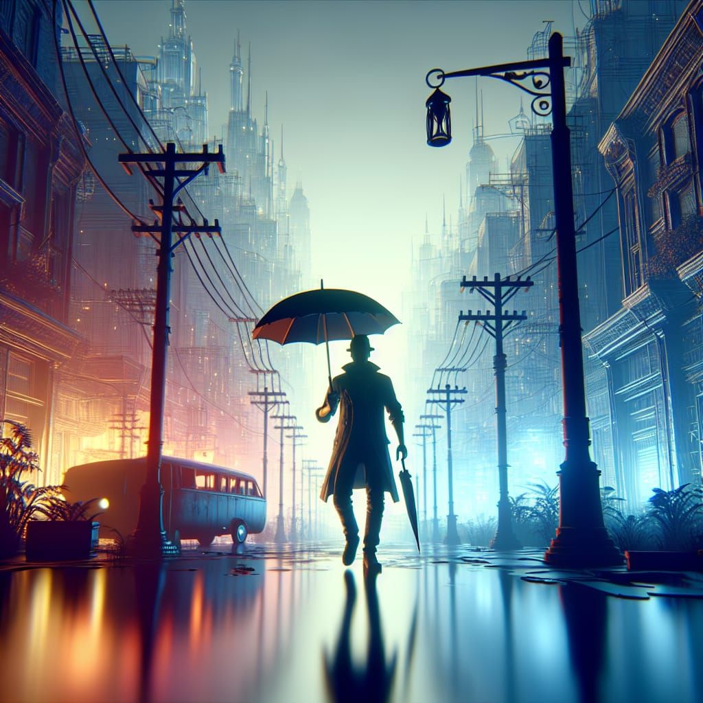 Silhouette with Umbrella in 3D Digital Art