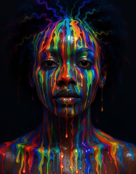 Surreal Portrait: Woman in Flowing Neon Paint