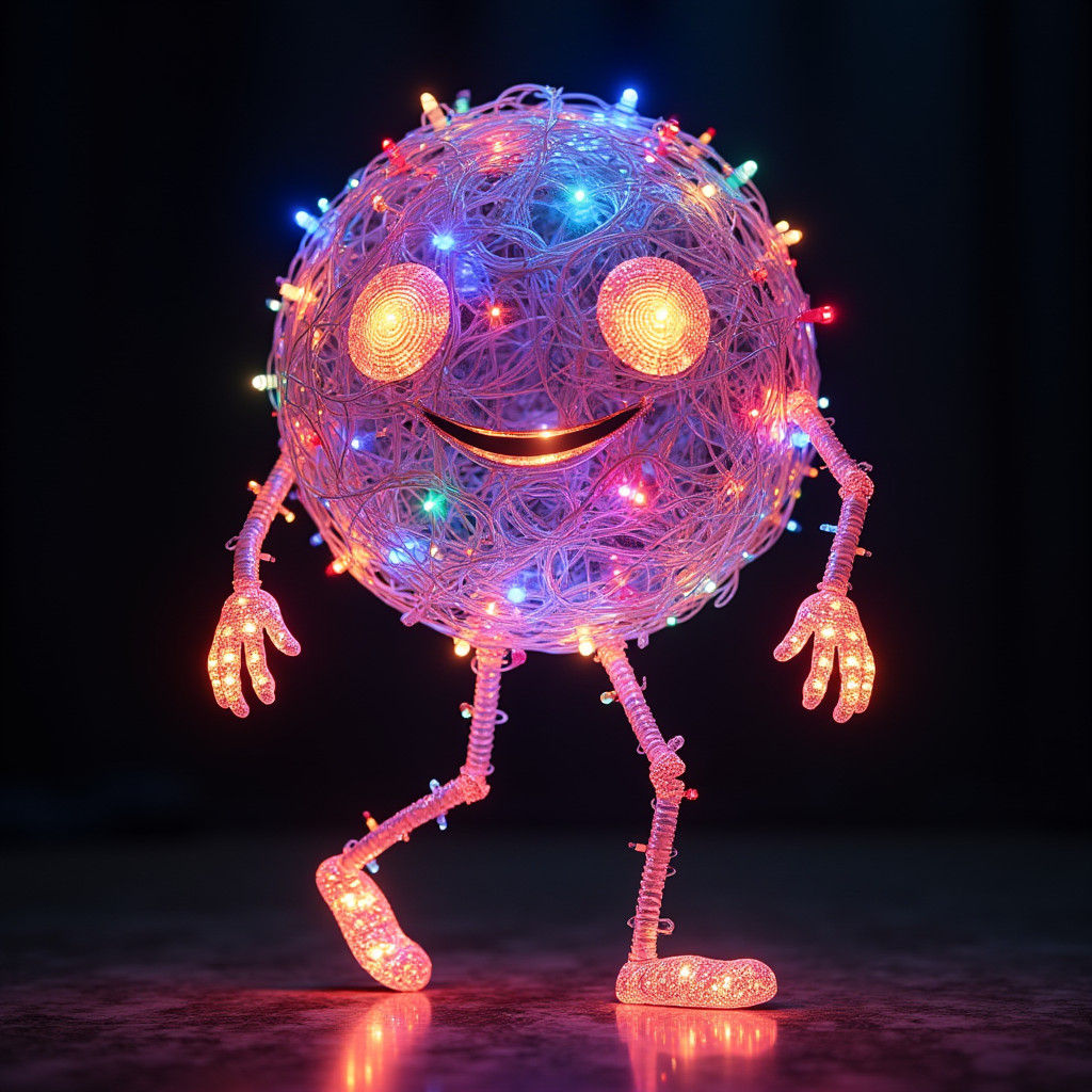 Anthropomorphic Christmas Light Creature in Pop Surrealist S...