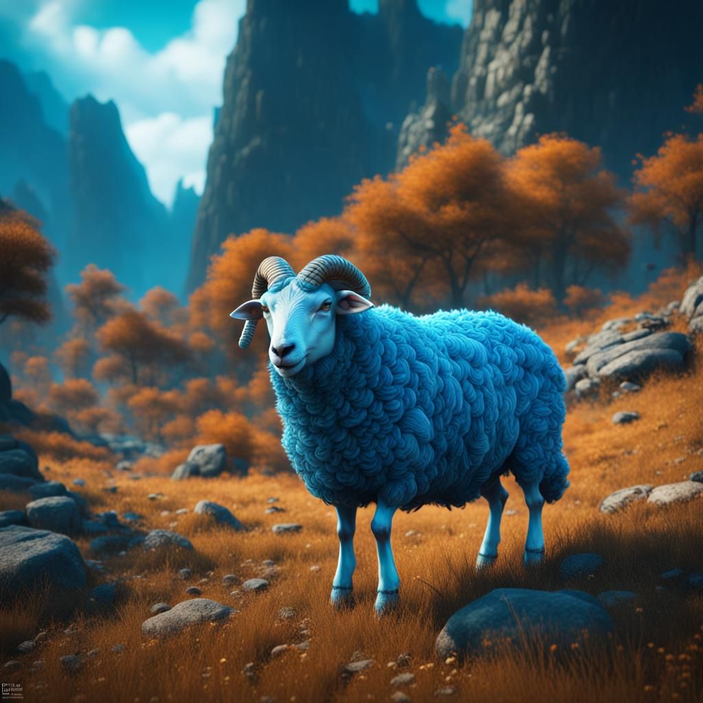 Fantastical Blue Sheep Matte Painting