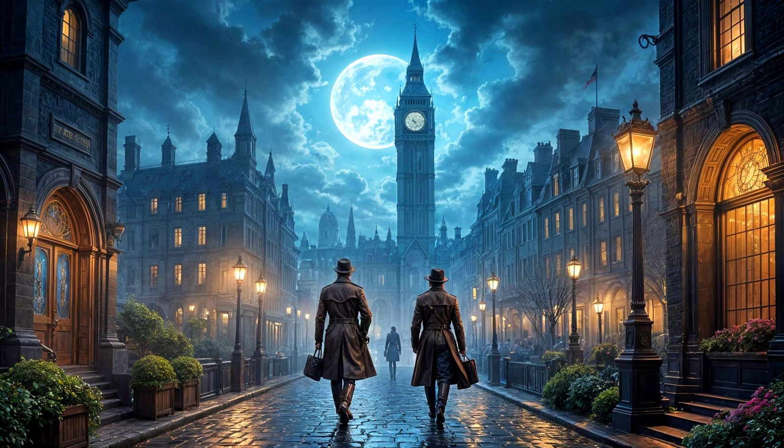 Surreal Time Travel Scene with Traveler and Dual Cityscapes