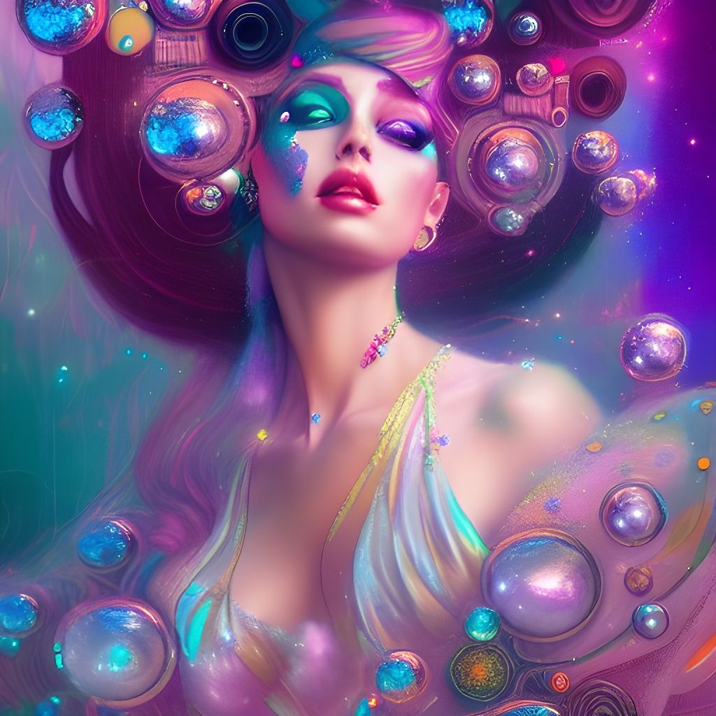 Cosmic Disco Queen in Mixed Media Style