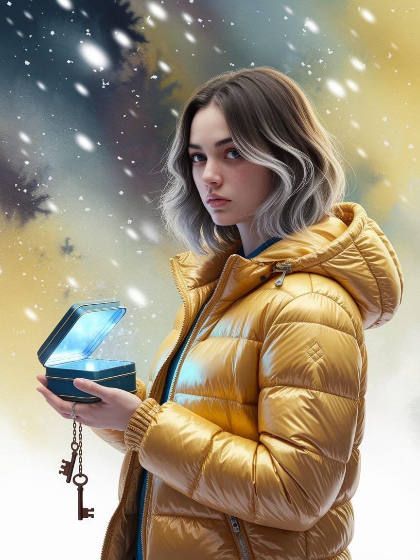 Ethereal Woman with Glowing Tin in Watercolor Sfumato Style