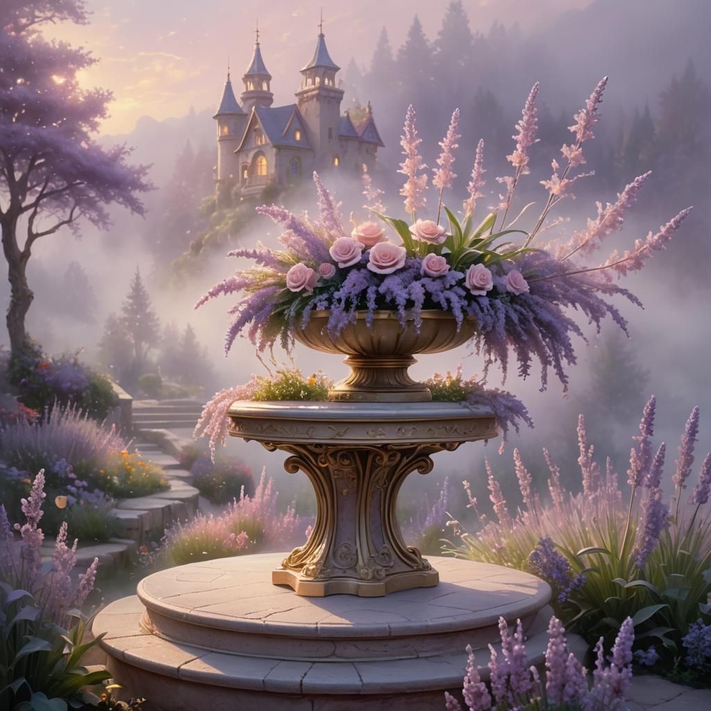 Ethereal Pastel Pink Podium with Flower, Soft Focus