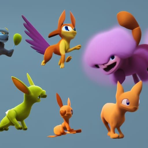 Flying Eevee Evolution: Pixar-Style 3D Digital Art