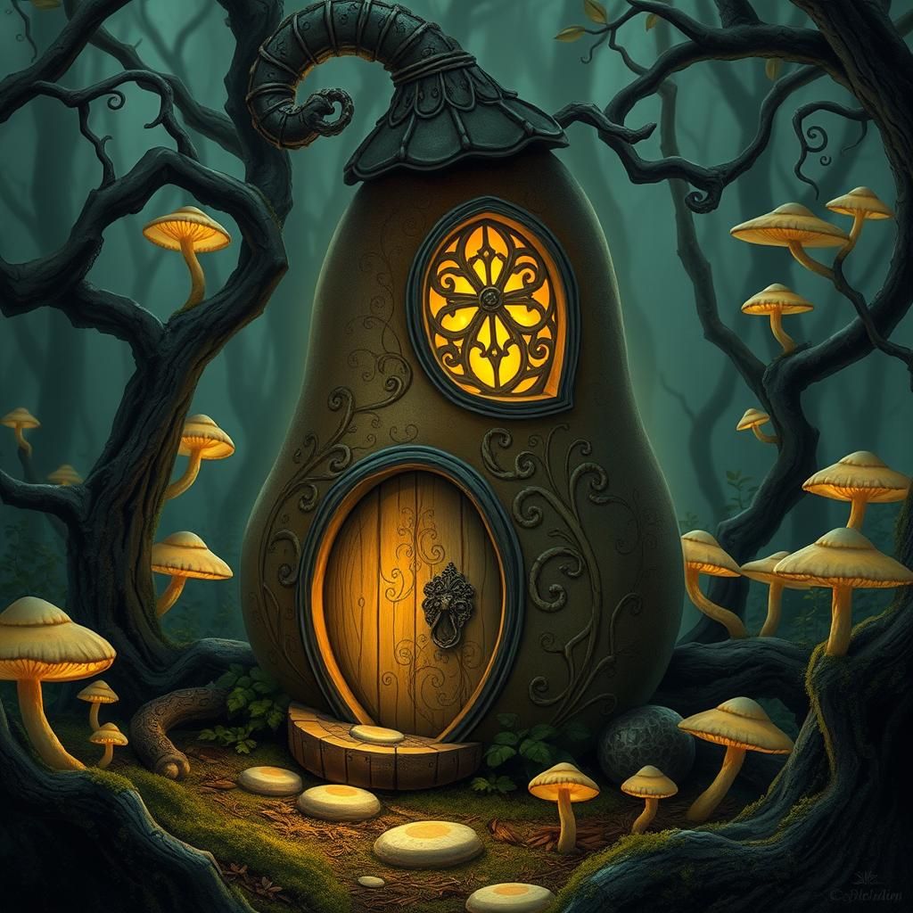 Whimsical Gourd House in Mystical Forest