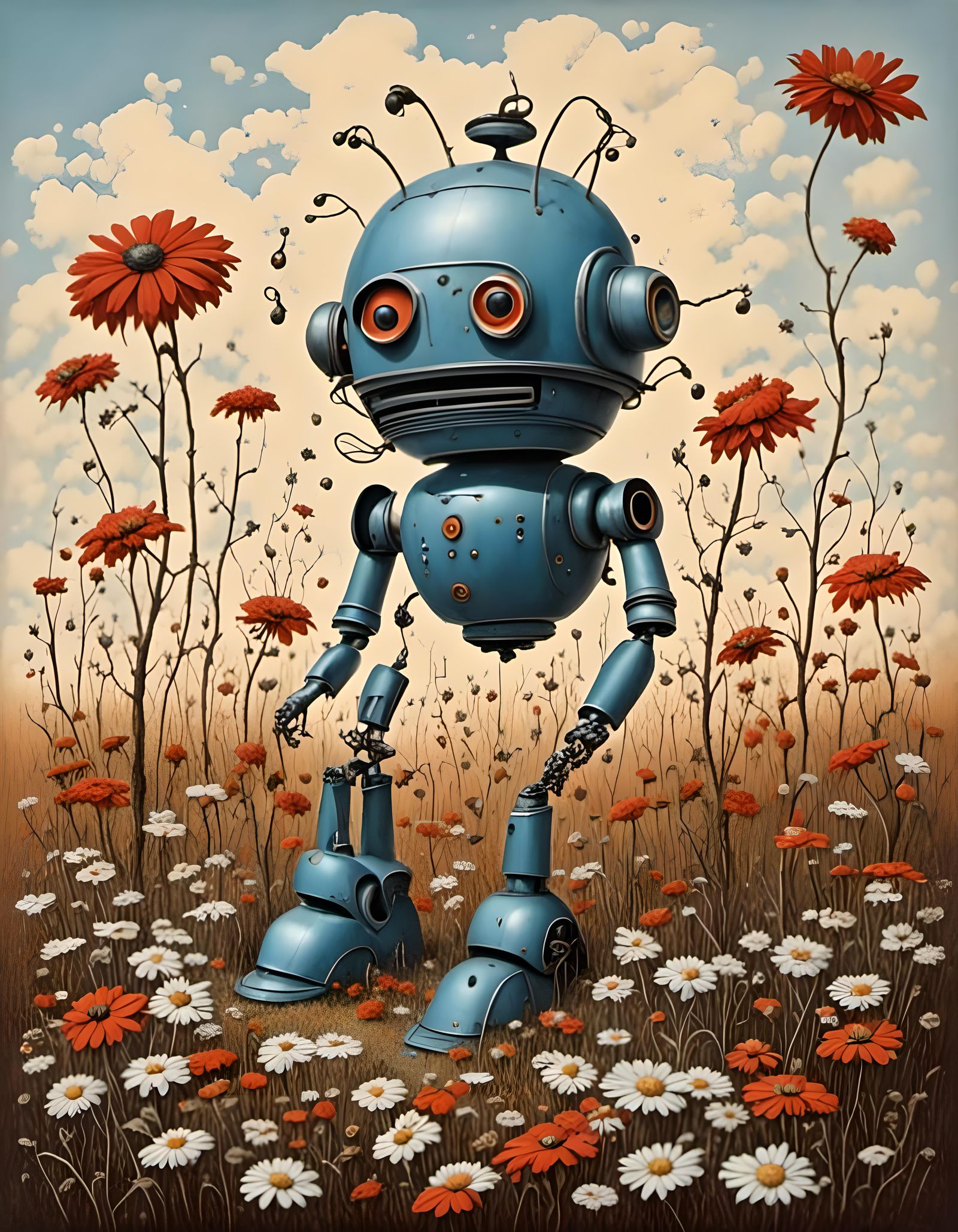 Retro Robot in Love with Kettle, Dark Surrealism