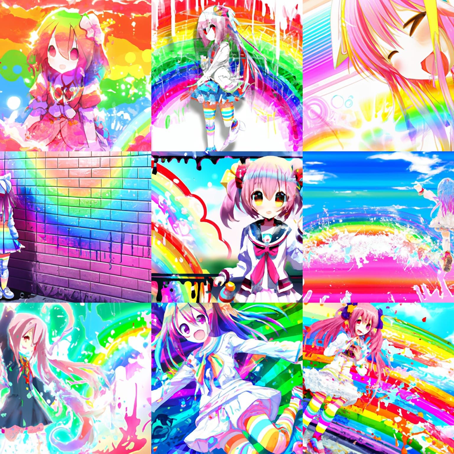 Psychedelic Rainbow Graffiti Anime Girl in Anime Style