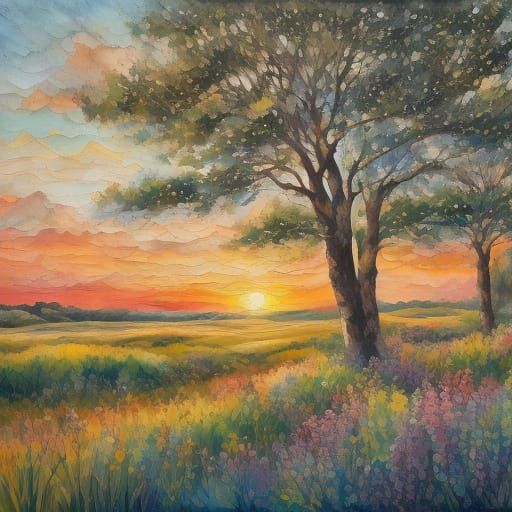 Impressionist Picnic Basket in Mosaic Stained Glass Style