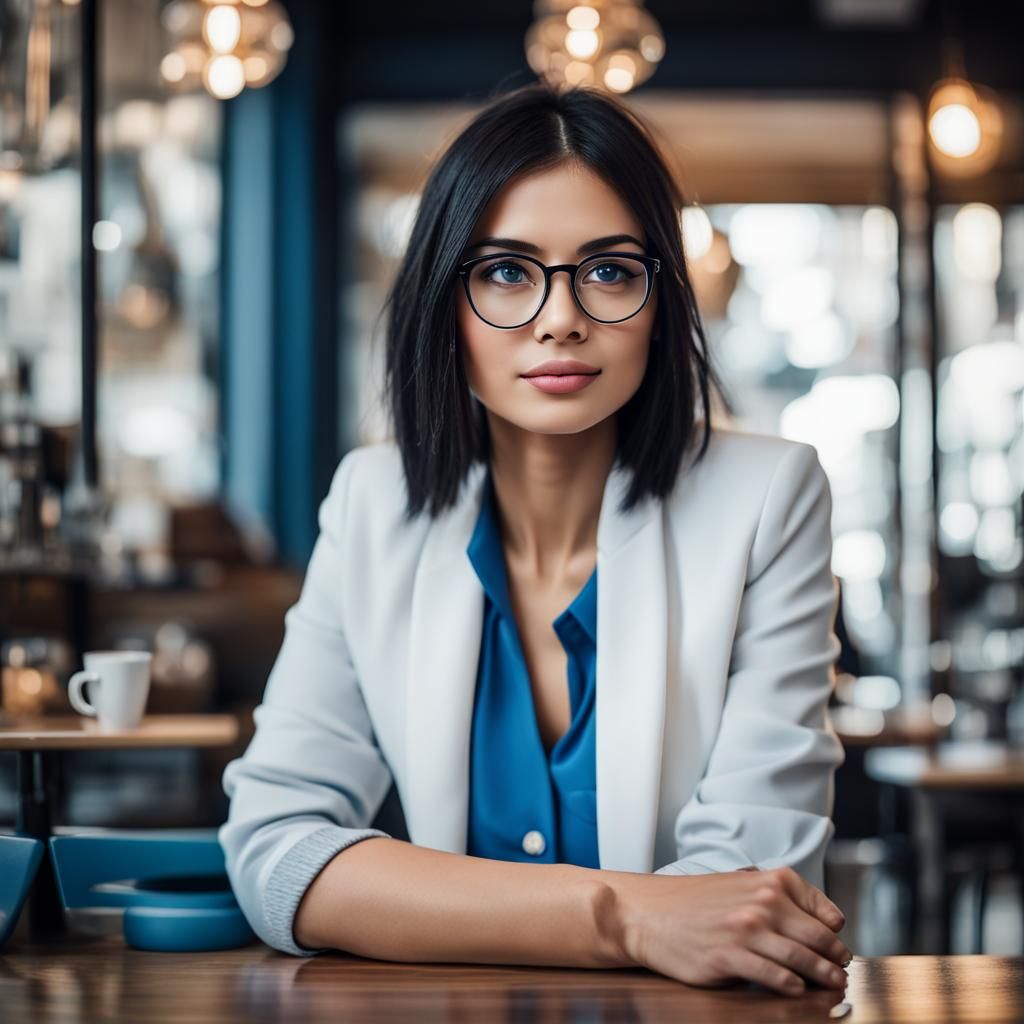 Girl with Glasses in Coffee Shop Setting