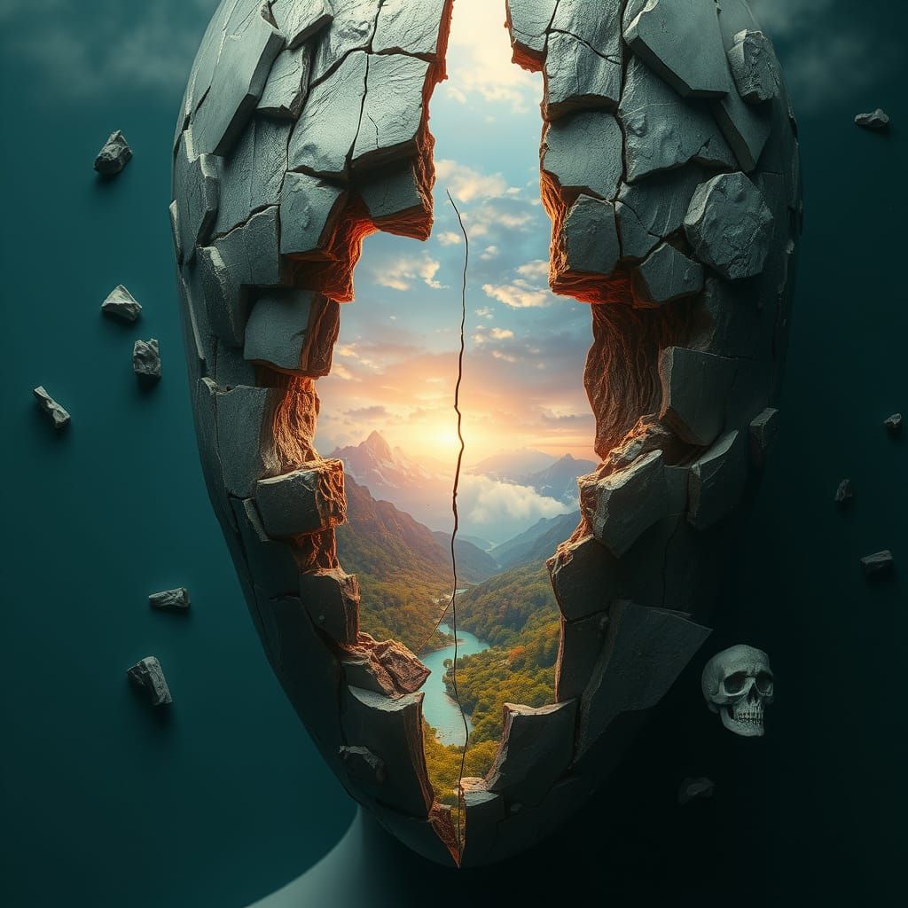 Fractured Face Reveals Surreal Landscape Interior