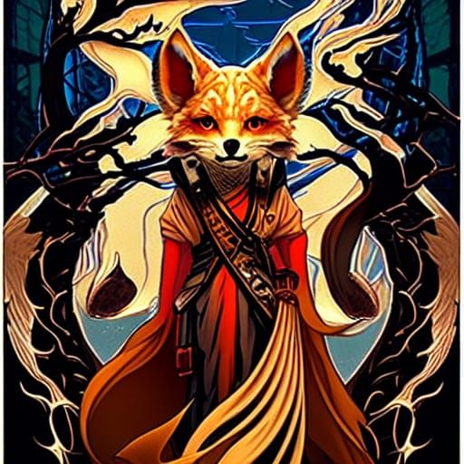 Kitsune Druid Portrait in Hyperdetailed Style