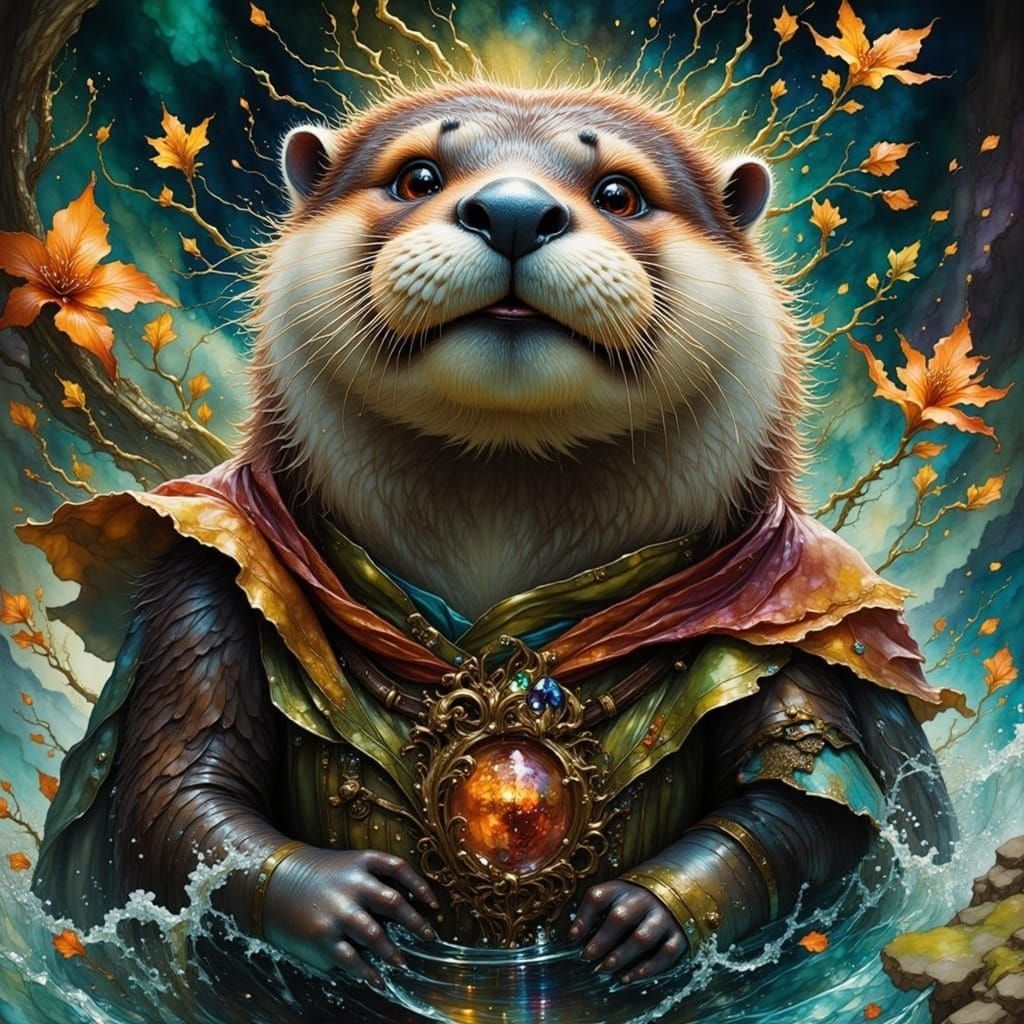 Battle Otter Ready for War, Fantasy Ink Illustration