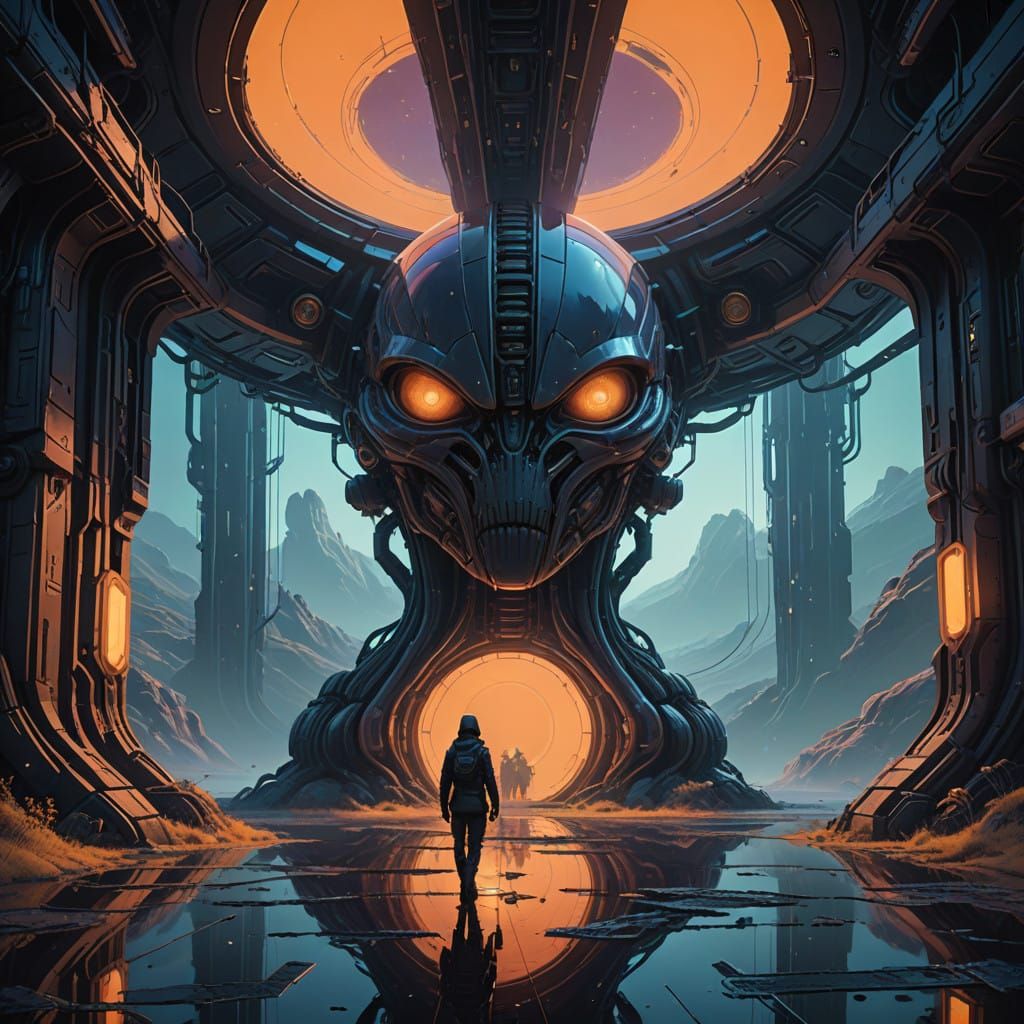 Surreal, Glowing Vaginal Form in an Alien Landscape