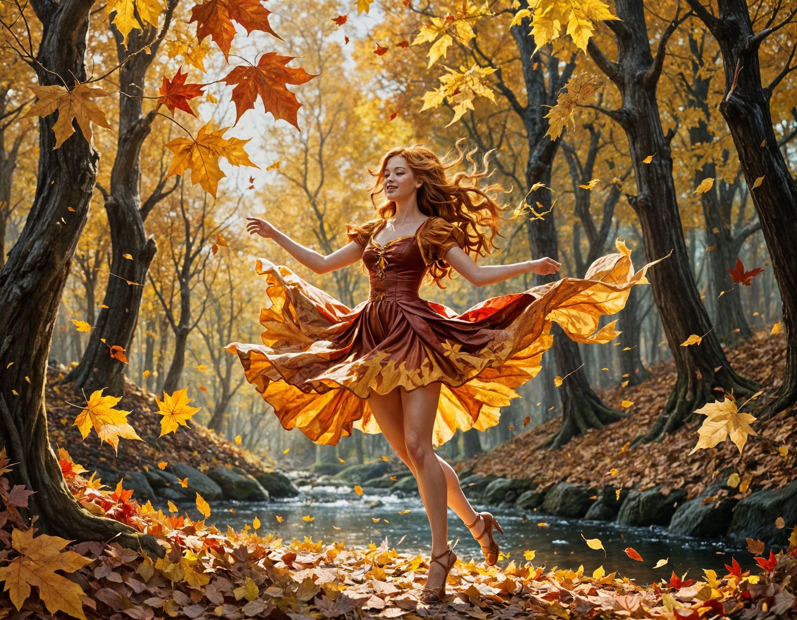 Joyful Autumn Fairy Dancing in Golden Light