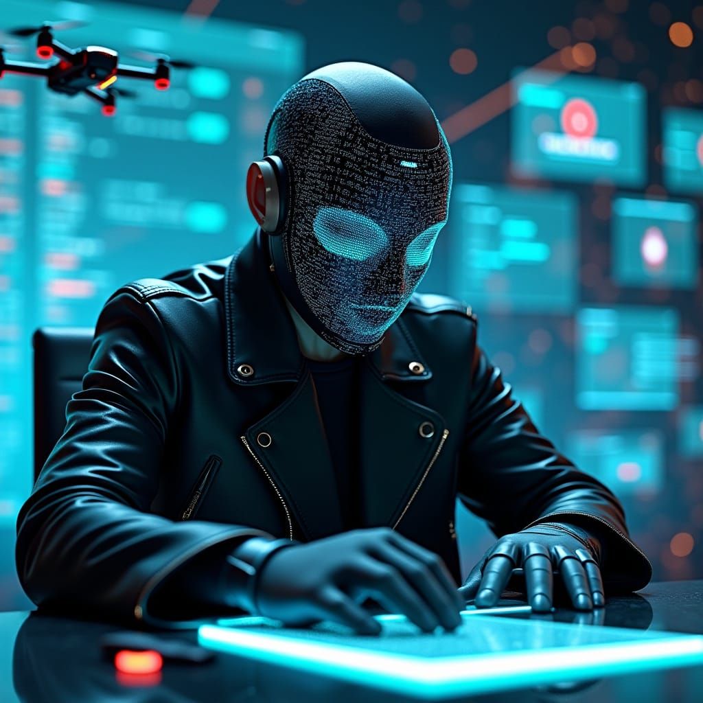 Cyberpunk Hacker at Futuristic Workstation