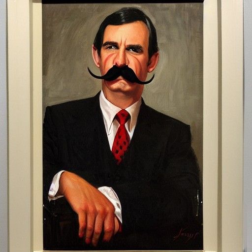 Man with Mustache in Suit: Oil Painting Style