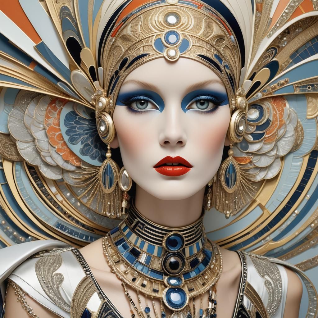 Art Deco High Fashion Model in Hypermaximalist Style