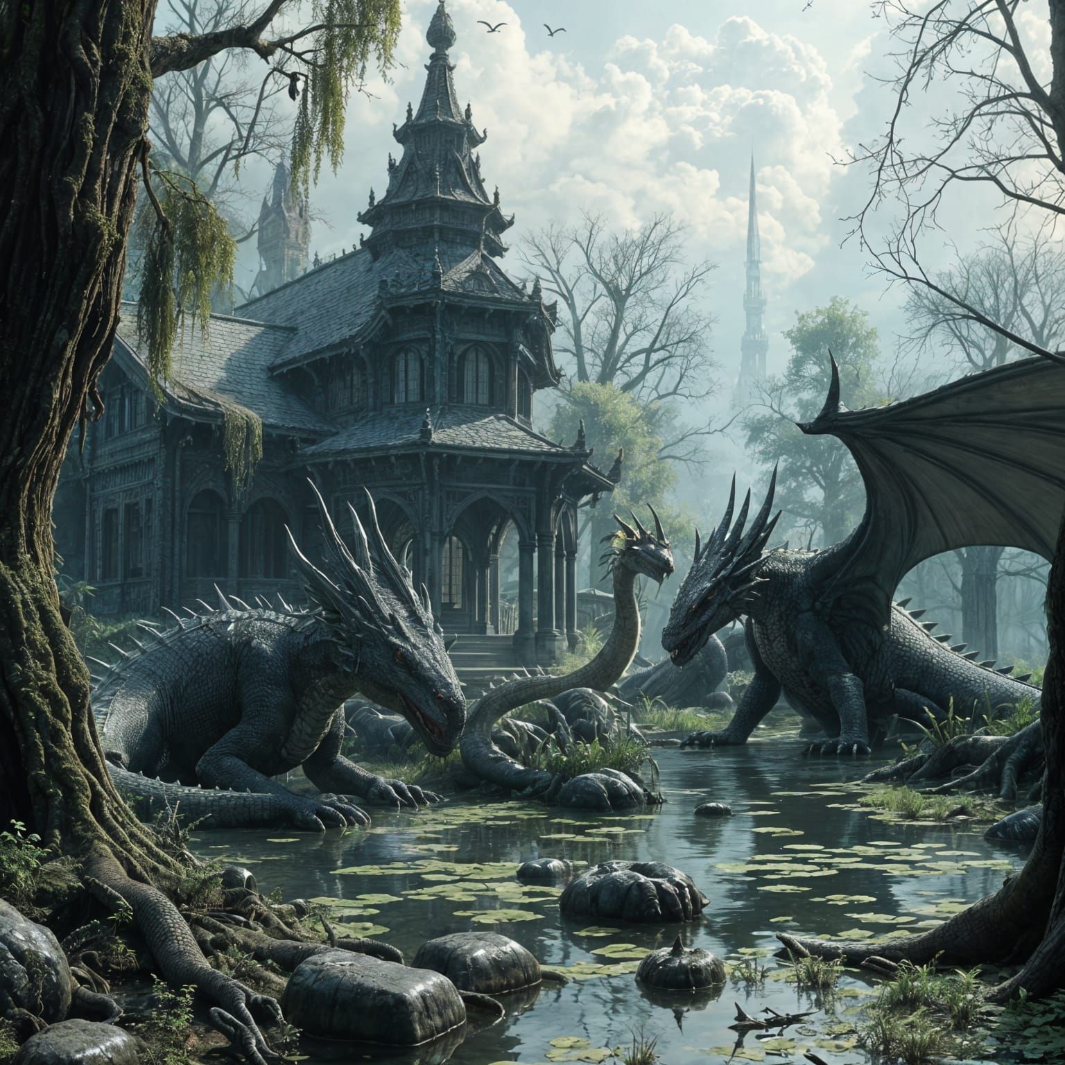 Swamp Dragon Retirement Home: Cinematic Digital Painting