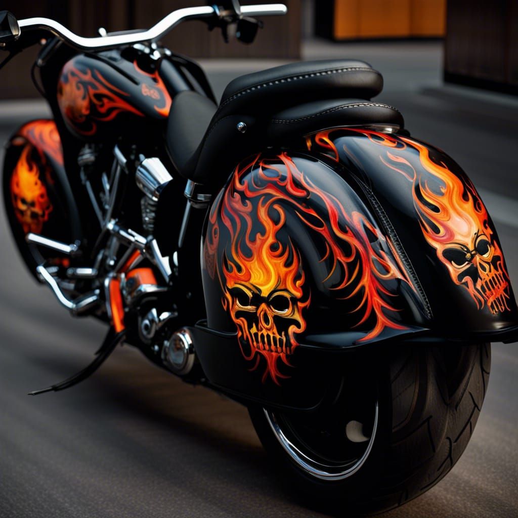 Custom Harley Davidson with Skull and Flame Art