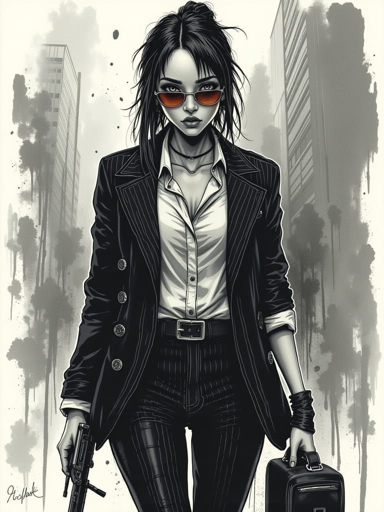 Futuristic Businesswoman in a Gritty Cyberpunk Aesthetic