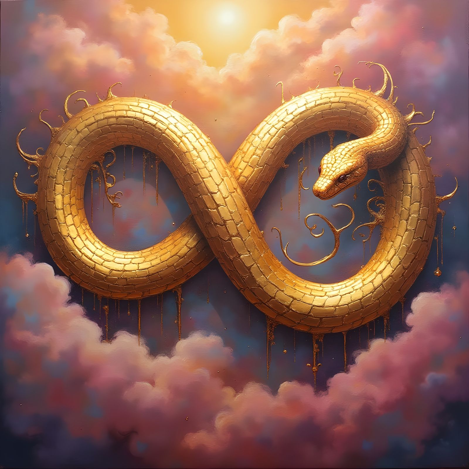 Golden Snake Infinity Symbol in Surrealist Style
