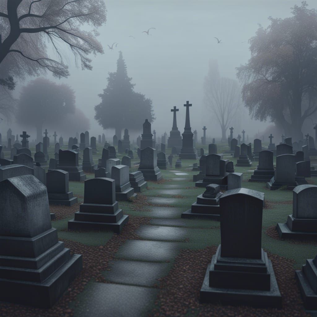 Creepy Haunted Cemetery Panorama in Photorealistic Horror