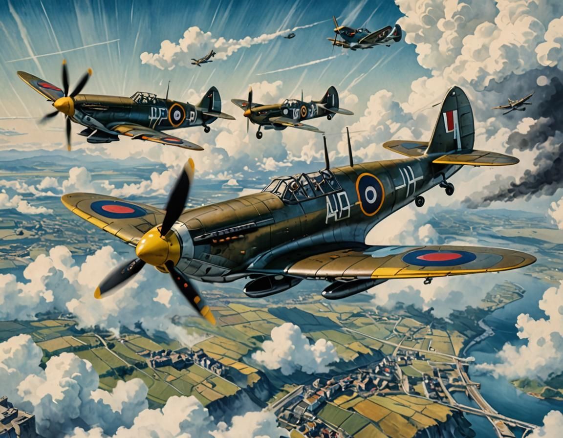 Double Decker Spitfire in WWII Air Battle: Film Noir