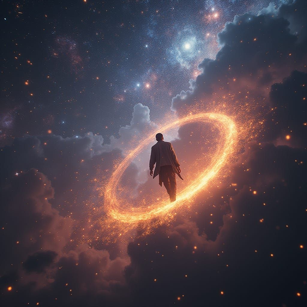 Vitruvian Man in Cosmic Escher Style