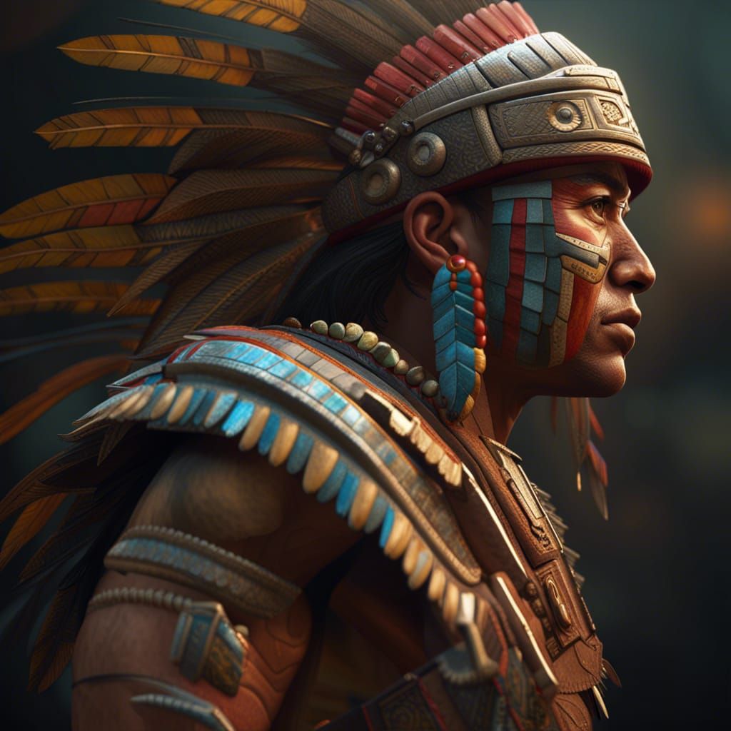 Detailed Aztec Warrior Concept Art in 8k