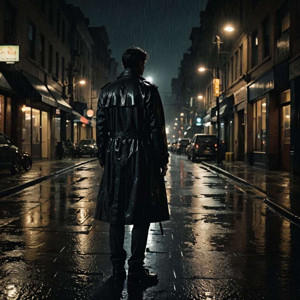 Moody Noir: Rainy City Street at Night