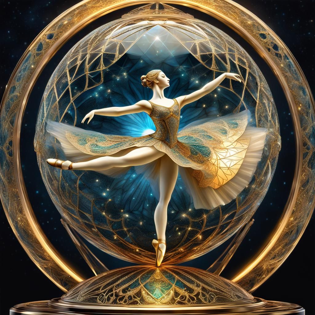 Art Deco Ballerina Statue in Golden Orb