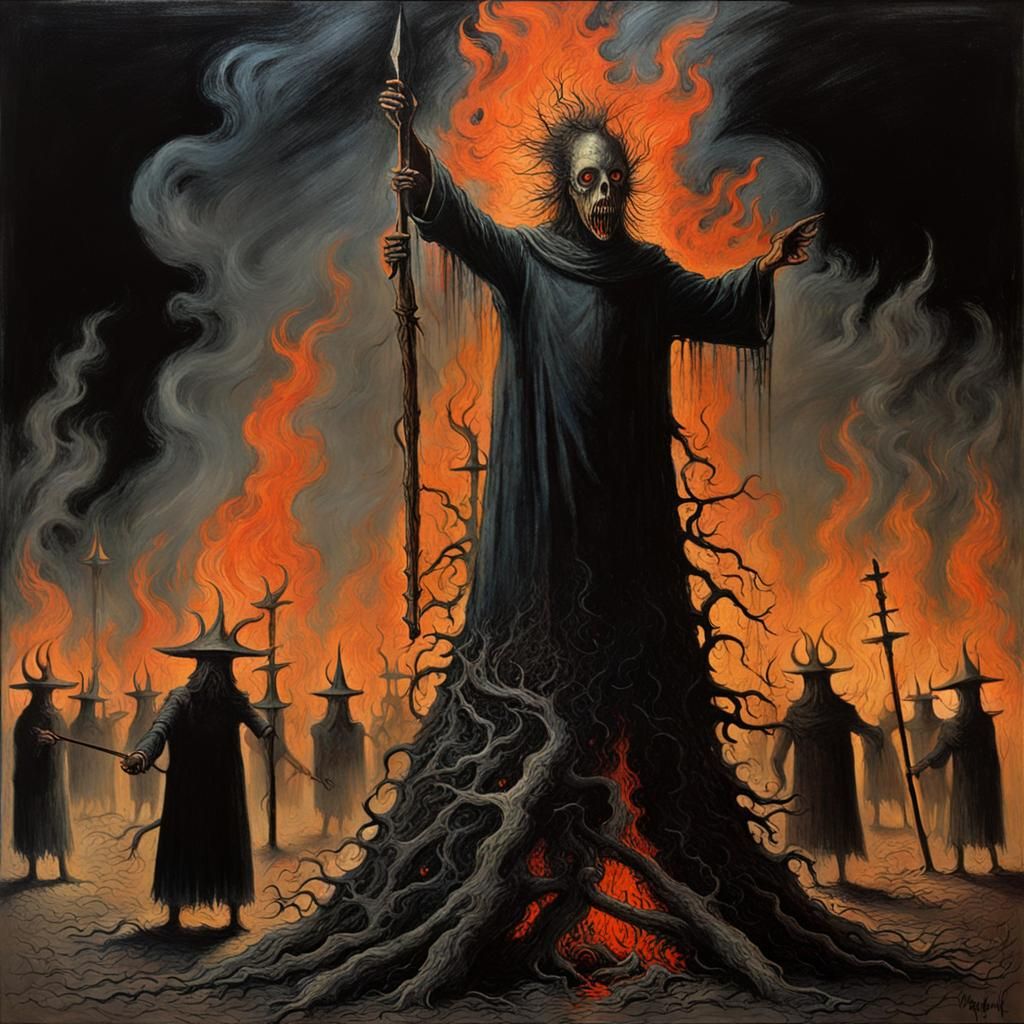 Dramatic 18th Century Witches Burning at Stake