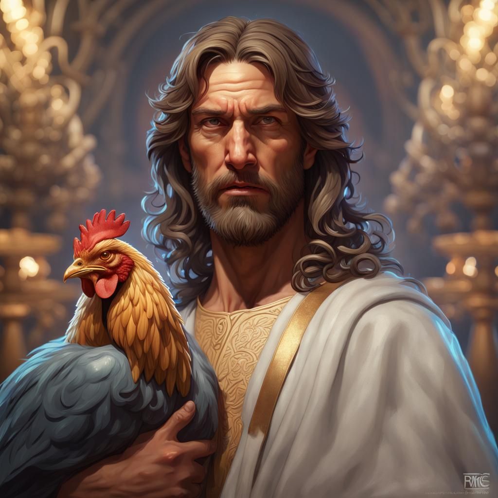 Chicken Jesus Christ Portrait in Digital Art Style