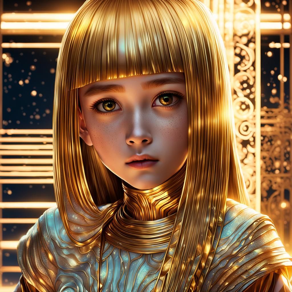 Anime Girl in Extravagant Golden Dress