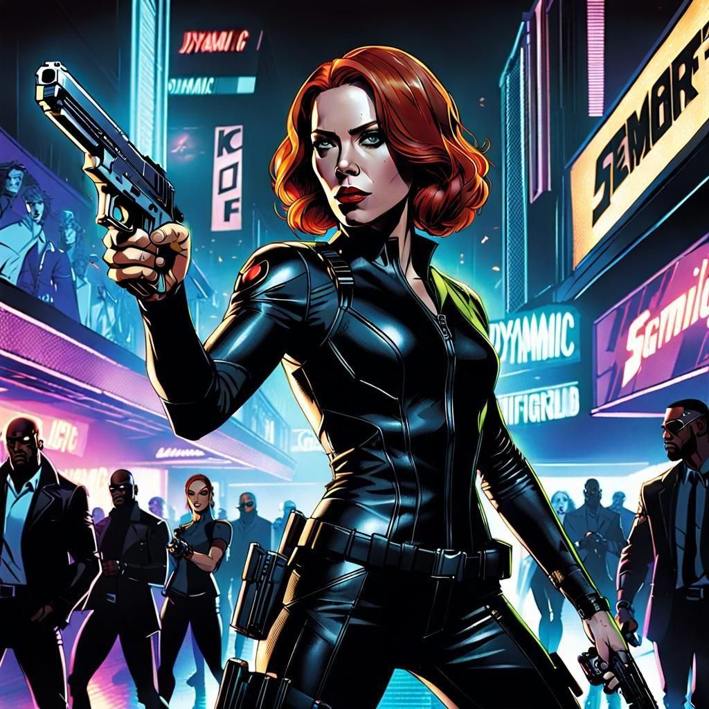 Woman with Pistol in Frank Miller Comic Style