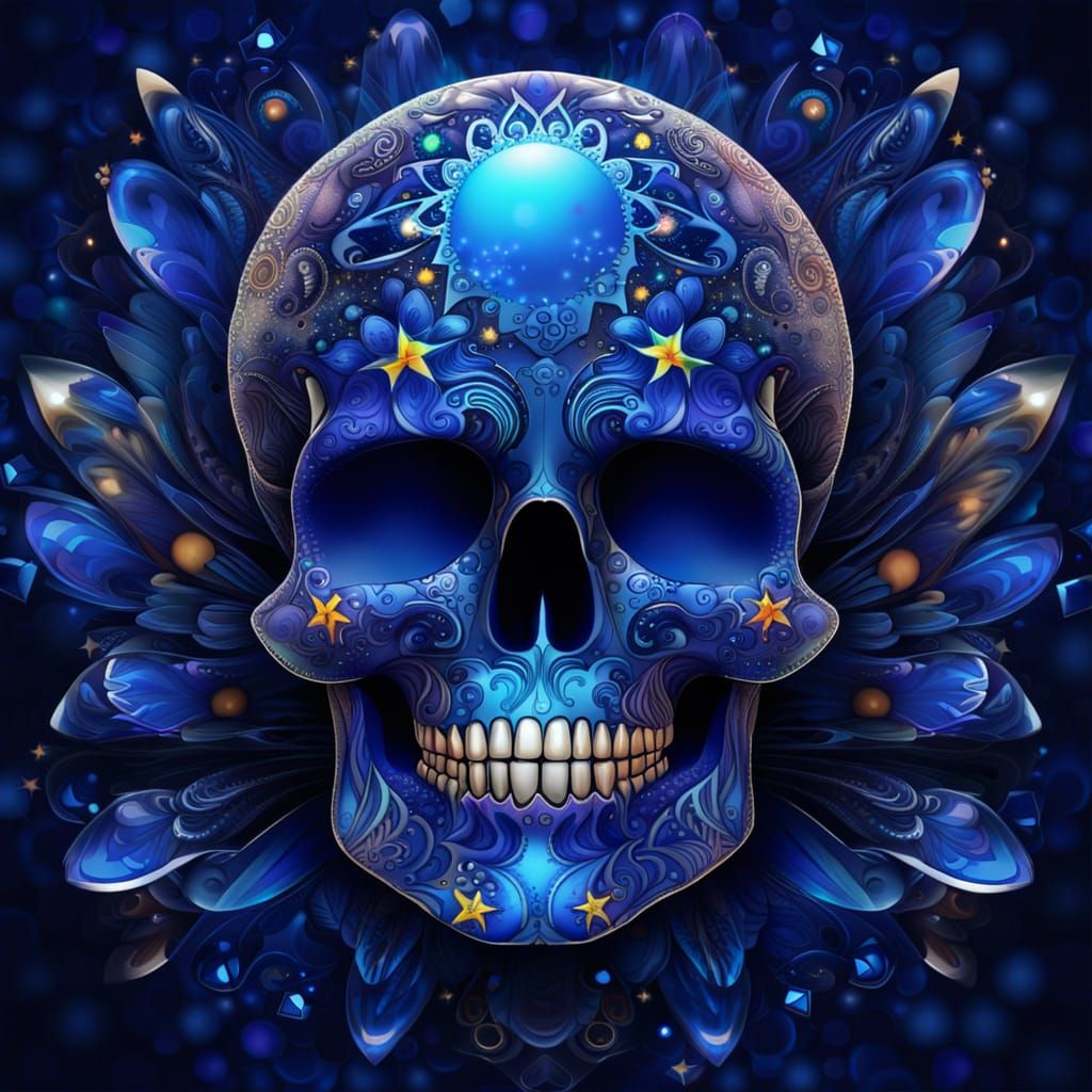 Blue Galaxy Sugar Skull Digital Art
