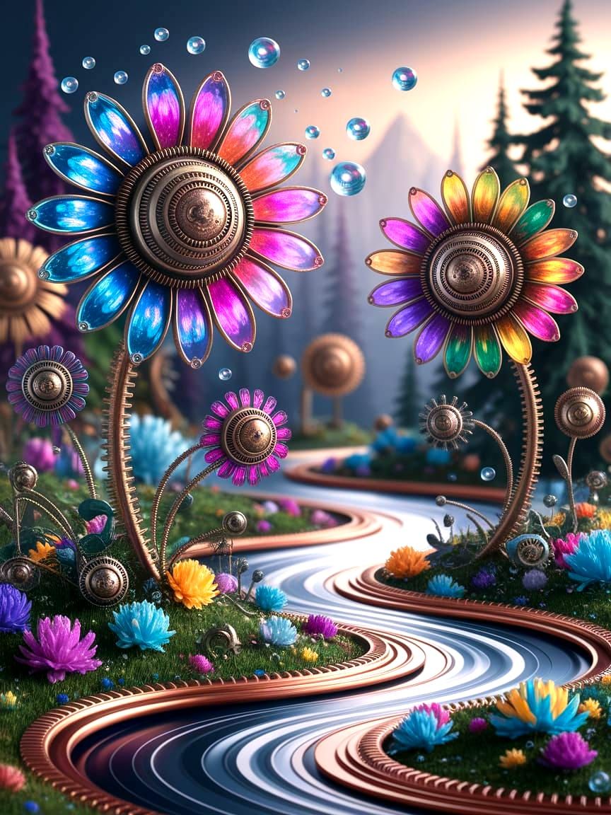 Macro photography Steampunk flowercore whimsical fantasy gar...