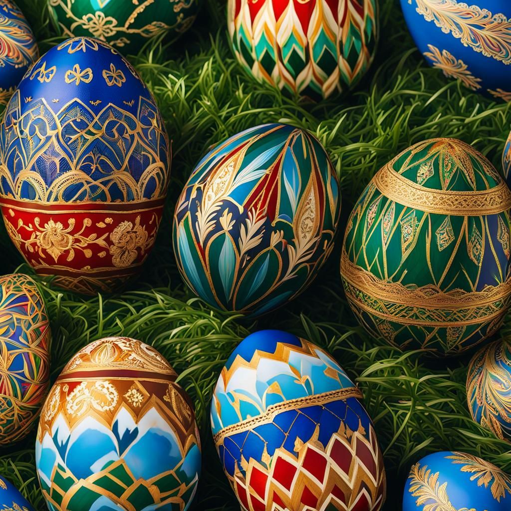 Ornate Easter Egg with Gold Lace: Macro Photography