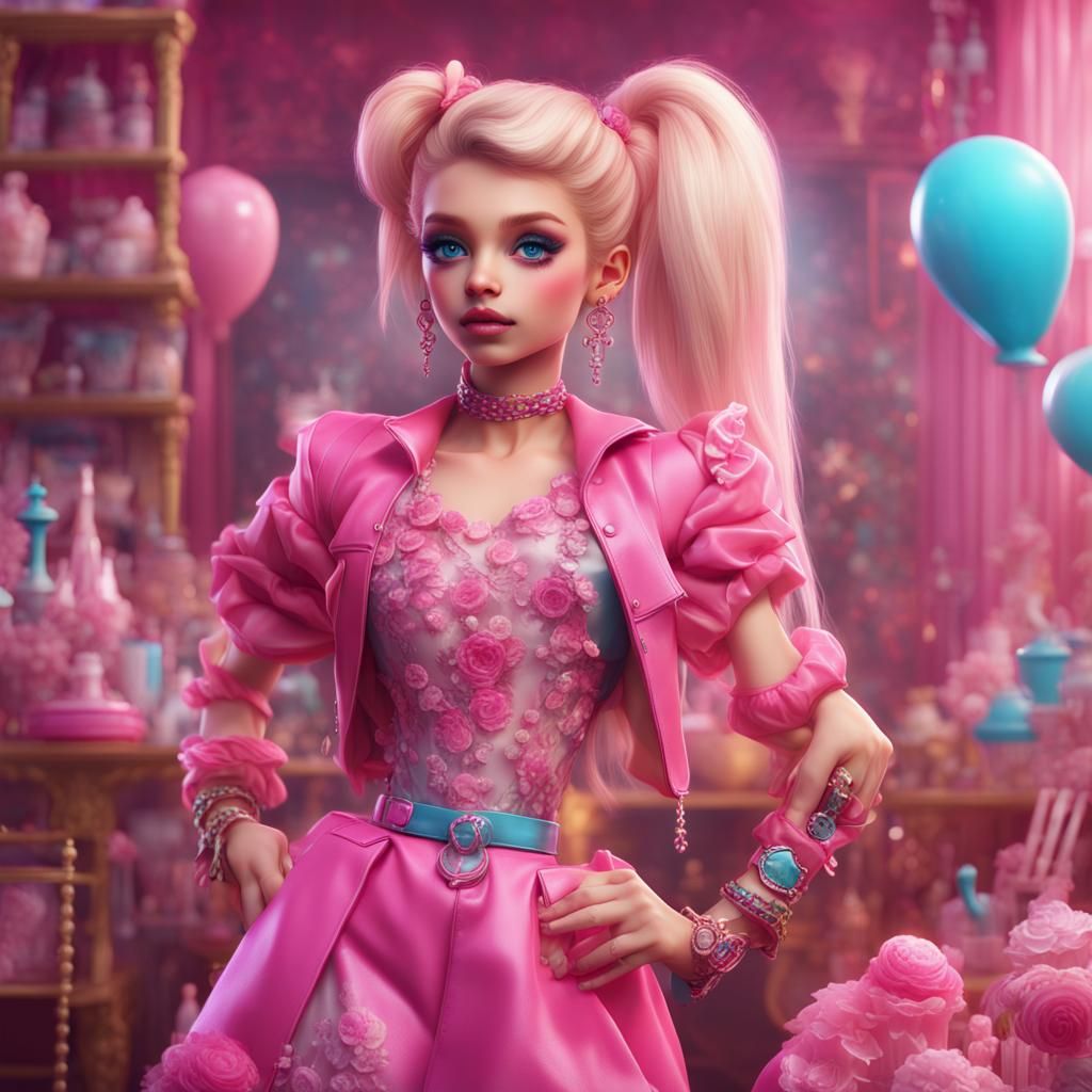 Boy Dolled Up in Barbie Style: Detailed Matte Painting