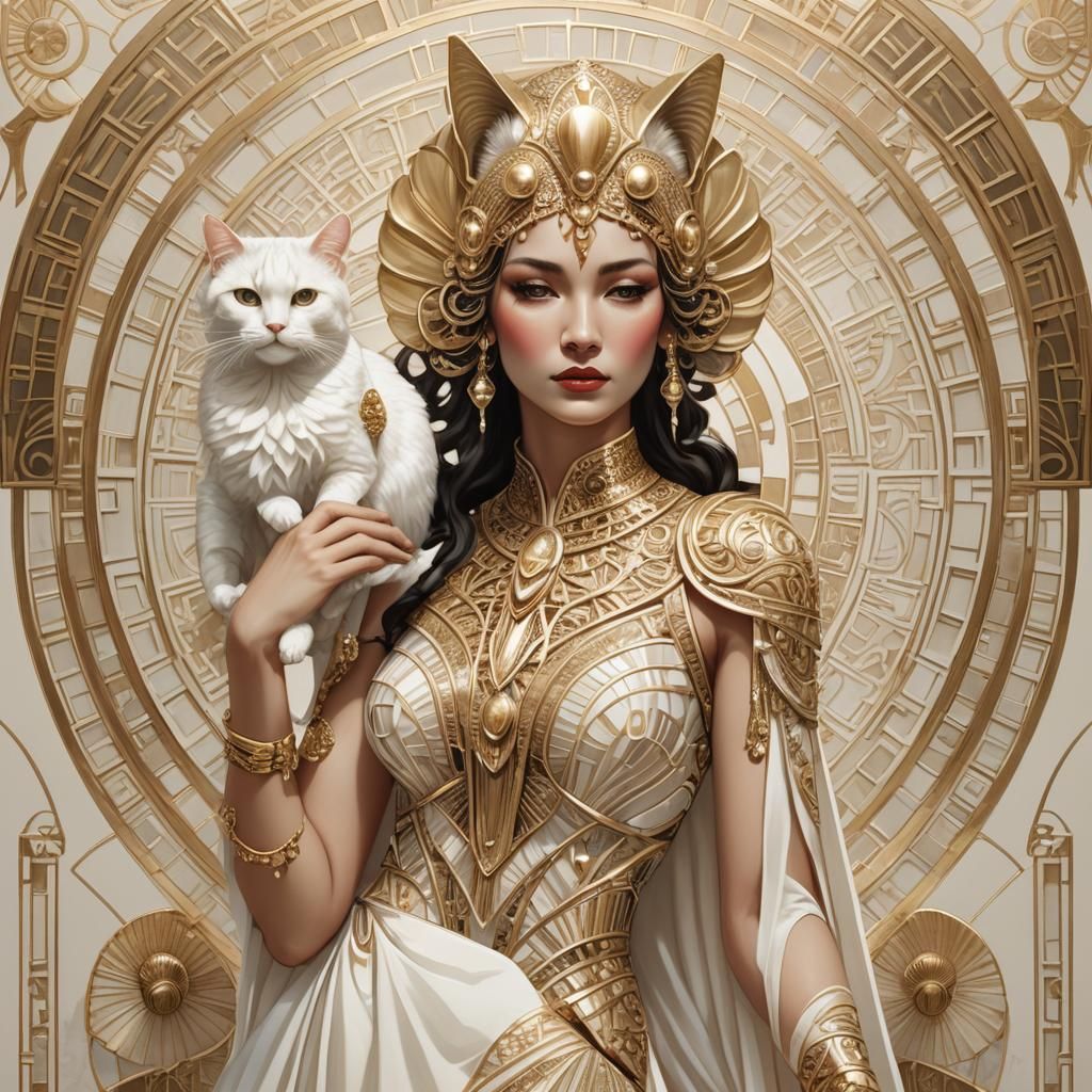 Art Deco Goddess with Levitation Cat