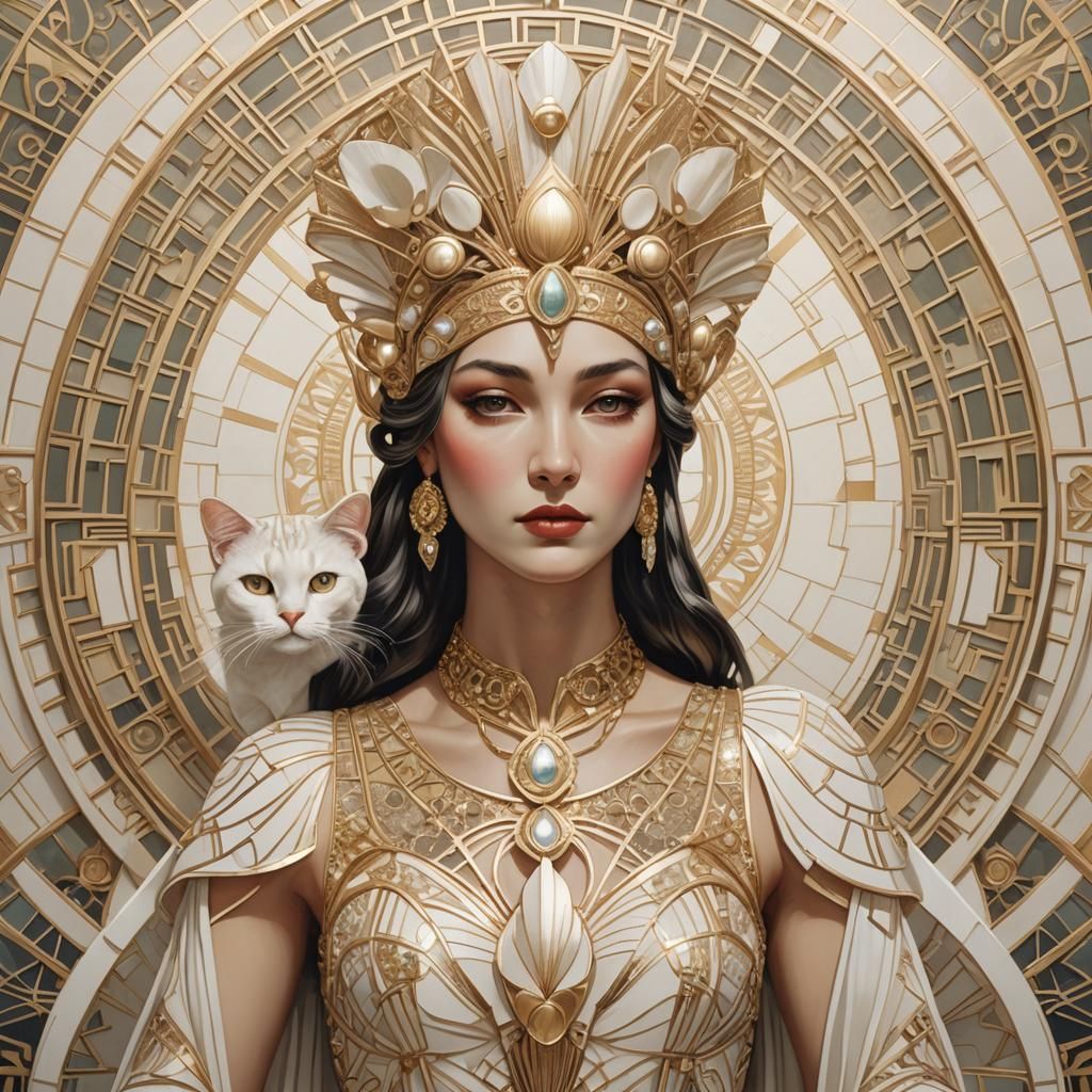 Art Deco Goddess with Geometric Cat