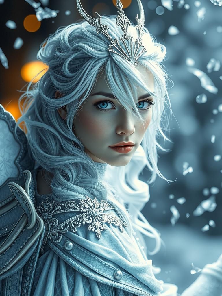 Beautiful Snow Queen with Silver Hair, Digital Art