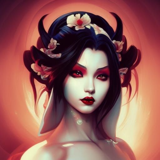 Vampire Geisha Portrait in Art Nouveau Style