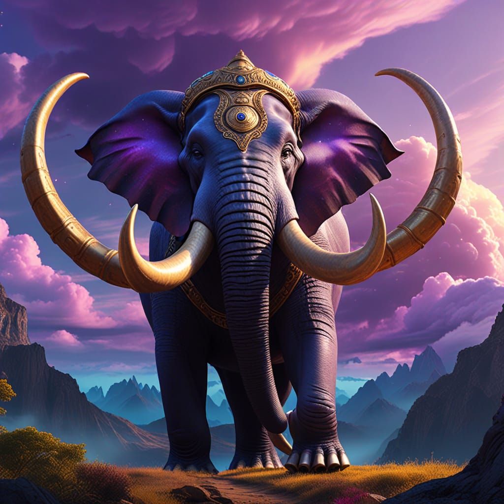 Airavata: Divine Elephant in a Fantasy Landscape