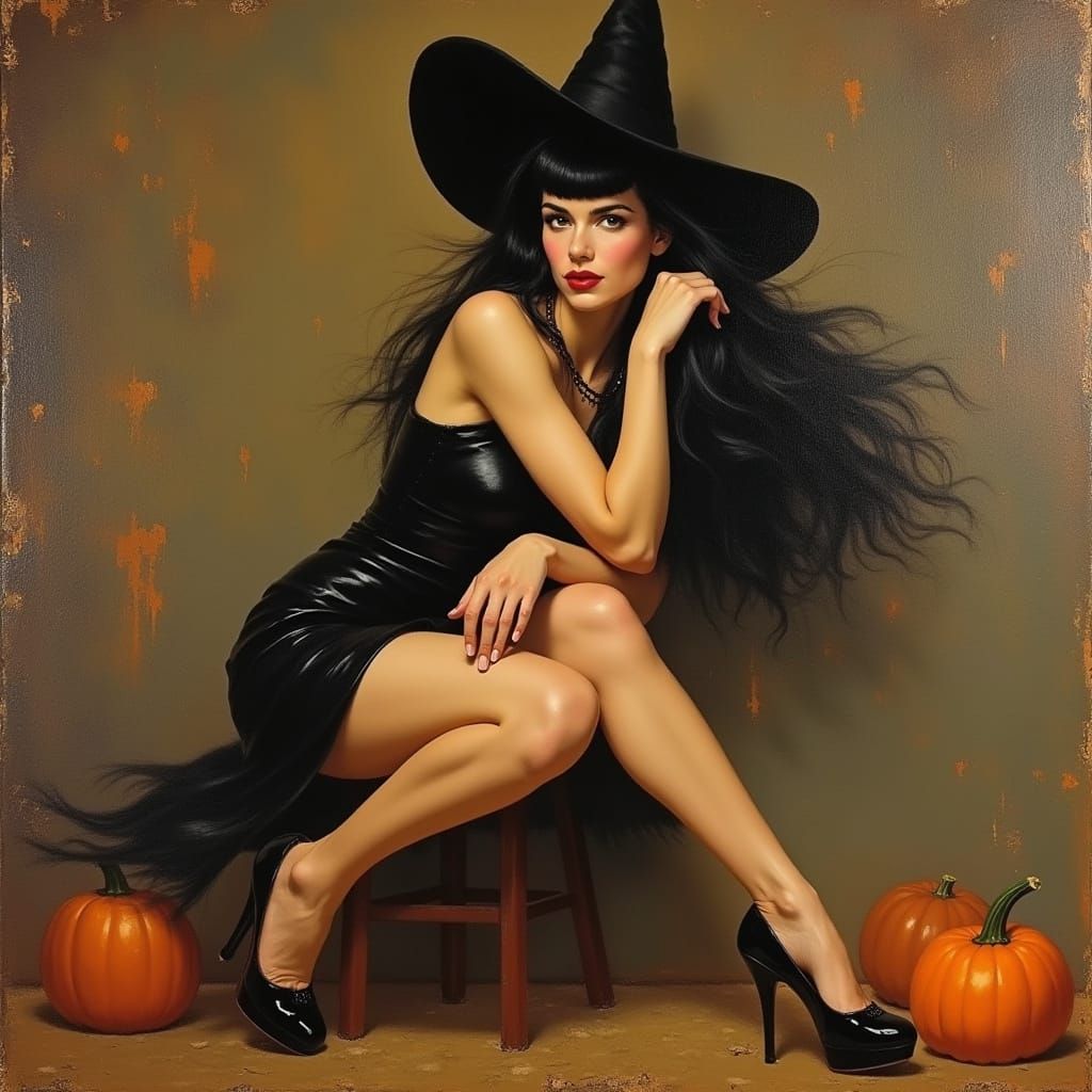 Retro Witch Beauty: Bettie Page Halloween Portrait