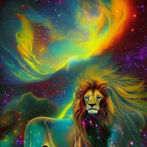 Majestic Lion of Stars Overlooking Nebula, Ethereal Light