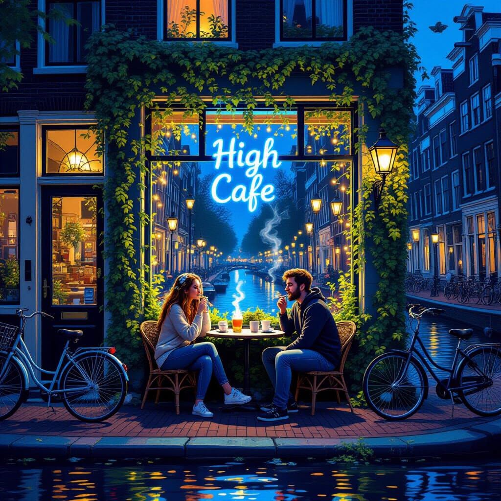 Magical Amsterdam Cafe Scene with Couple