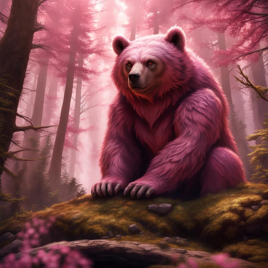 Fantasy Bear Character in Forest, Detailed Matte Painting