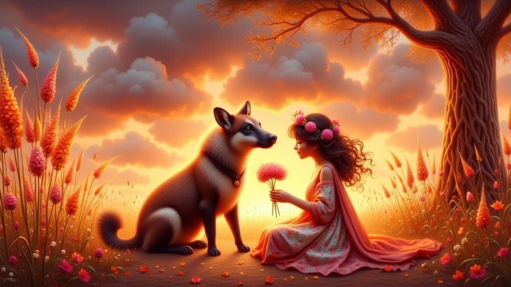 Romantic Cupid Pierces Heart in Whimsical Fantasy Scene